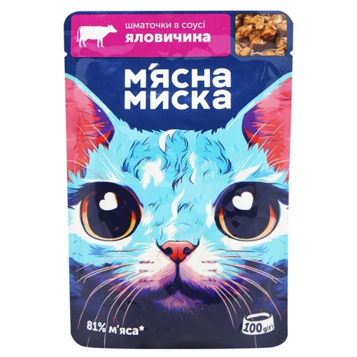Корм вологий М'ясна Миска з яловичиною для котів 100г