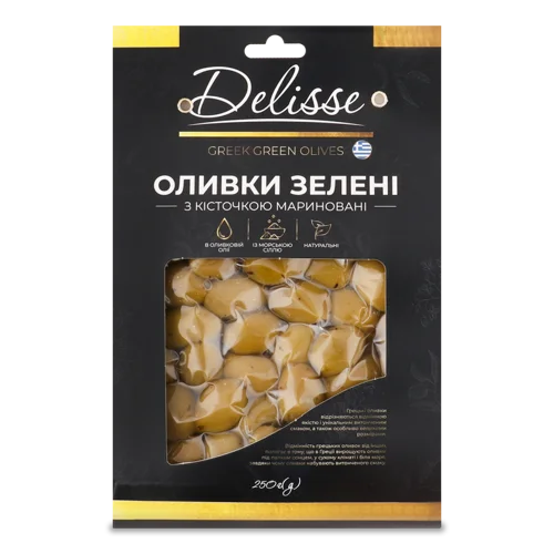 Оливки Зелені З Кісточкою Мариновані Вищого Ґатунку К/У 250г