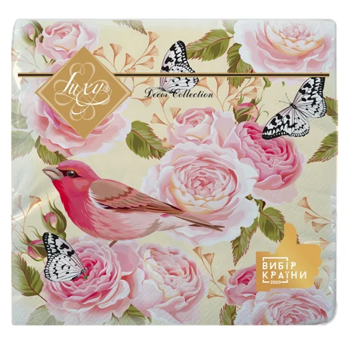 Серветки Luxy Рожева пташка 33x33см 3 шари 20шт