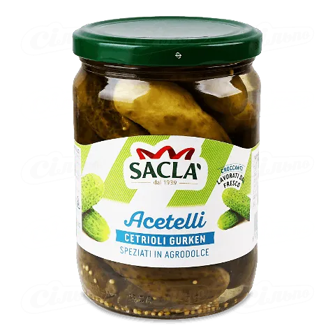 Огірки Sacla мариновані з винним оцтом, 530г