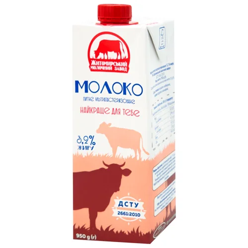 Молоко Житомирський Молочний Завод 3,2% 950г