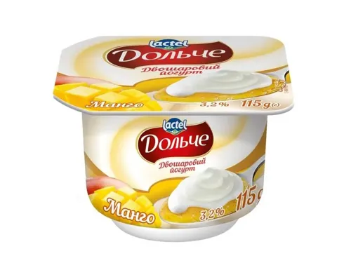 Йогурт Дольче двошаровий манго 3,2% п/стакан 115г