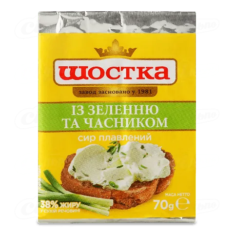 Сир плавлений Шостка із зеленню і часником 38%, 70г