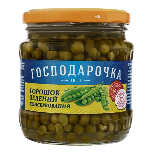Горошок зелений консервований Господарочка с/б 450г