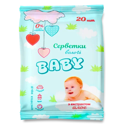 Дитячі Вологі Серветки з Алое Віра, 20 шт., в/ґ