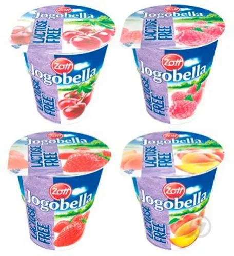Йогурт Йогобелла безлактозний в асортименті зі смаком (полуниці, персика, малини, вишні) 2,7%, 150г