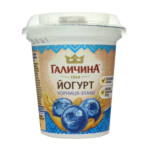 Йогурт 2.5% Чорниця-злаки Галичина ст 280г