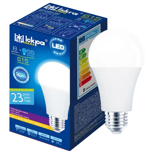 Лампа Іскра LED A60 220В 8Вт 3000K E27