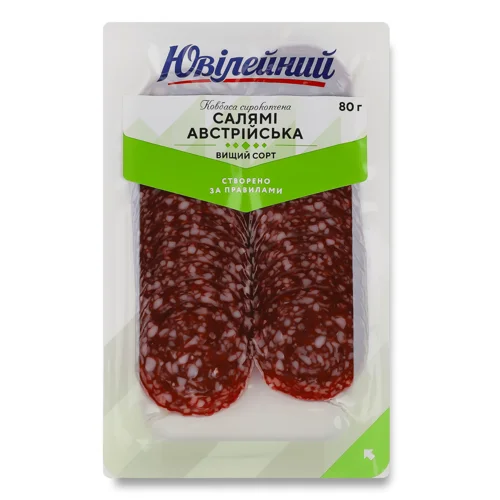 Ковбаса Ювілейний Салямі Австрійська с/к в/с нарізка,0,08кг