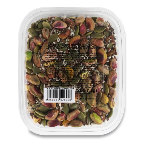 Суміш Насіння Та Ядер Горіхів Сушених Вищого Ґатунку Салатна З Фісташкою, 200г