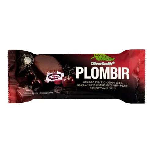 Морозиво 14% в кондитерській глазурі Вишня Plombir Oliver Smith м/у 90г