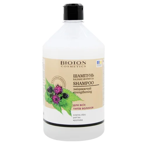 Шампунь Bioton Cosmetics Баланс-формула зміцнюючий з коренем аїру, реп'яхом і кропивою 1л