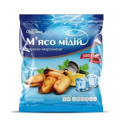 М'ясо мідій 300г Своя лінія варено-морожене в глазурі с/м вак/упак