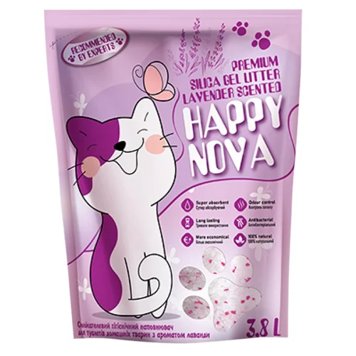 Наповнювач гігієнічний Happy Nova для котів силікагелевий з ароматом лаванди 3,8л 1,45кг