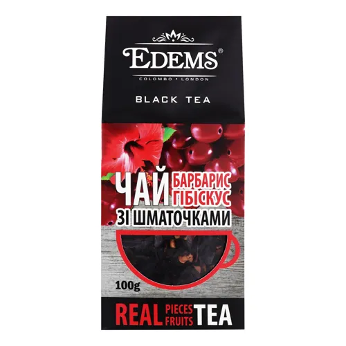 Чай чорний крупнолистовий зі шматочками ягід барбарису та ароматом барбарису Barberry Edems к/у 100г
