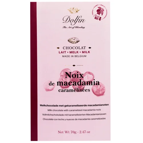 Шоколад молочний Dolfin з карамелізованим горіхом макадамія 70г