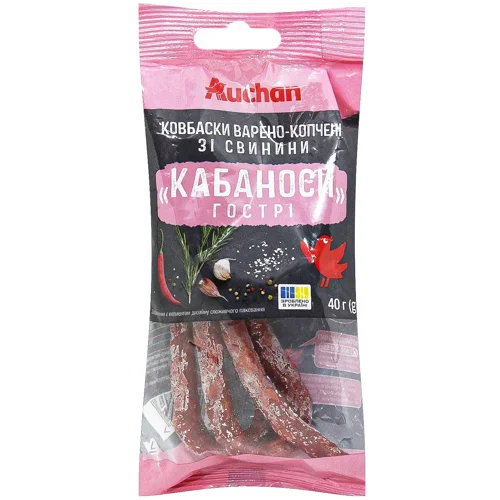 Кабаноси Auchan варено-копчені зі свинини гострі 40г
