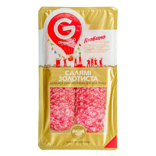 Ковбаса Глобино Золотиста сирокопчена вищий сорт 0,080кг