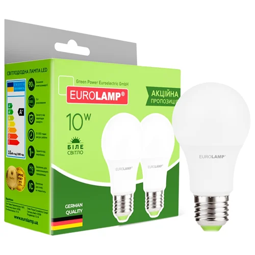 Лампочки Eurolamp LED А60 10W E27 4000K 2шт