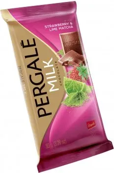 Молочний шоколад Pergale з кусочками клубніки та лаймовим матча 93г