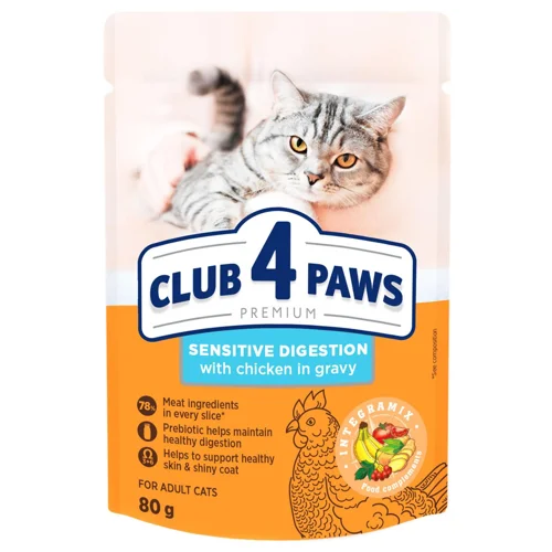 Корм вологий Club 4 Paws Premium з куркою для котів з чутливим травленням 80г