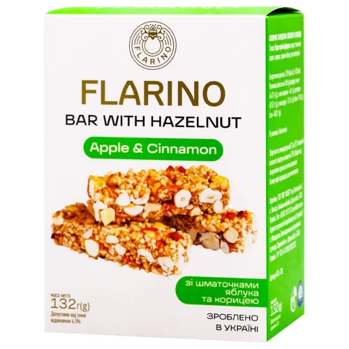 Батончики Flarino з фундуком, яблуком та корицею 6шт х 22г