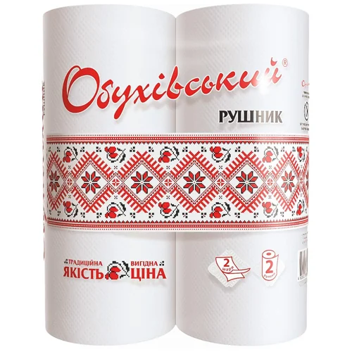 Рушники паперові Обухівський білі 2-шарові 2шт