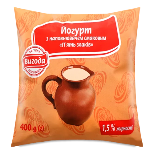 Йогурт 1.5% П'ять Злаків Вигода м/у, 400г