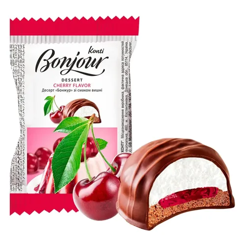 Десерт Konti Bonjour Souffle з цілою вишнею 29г