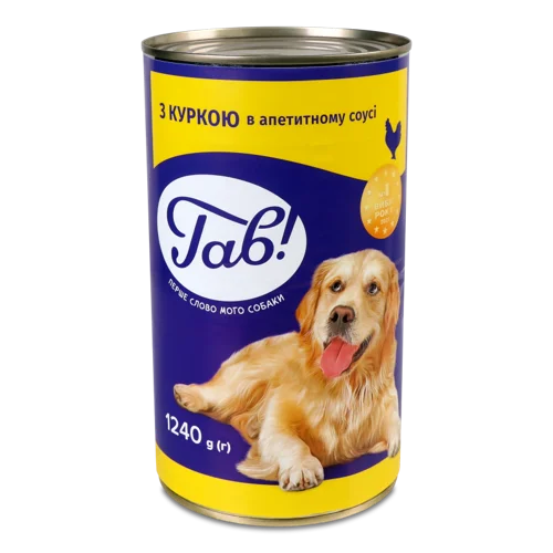 Корм Консервований Для Дорослих Собак З Куркою В Апетитному Соусі Гав! З/Б 1.24кг