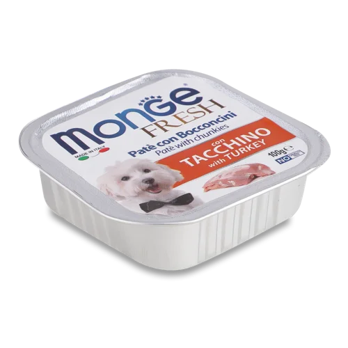 Корм Консервований Повнораціонний Для Дорослих Собак З Індичкою, Fresh Monge, Лоток, 100г
