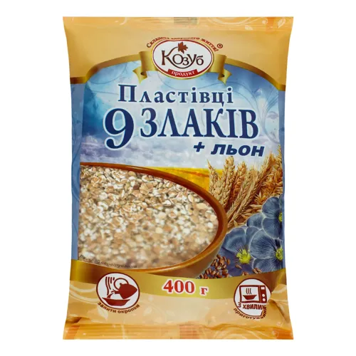 Пластівці миттєвого приготування 9 злаків +льон Козуб продукт м/у 400г