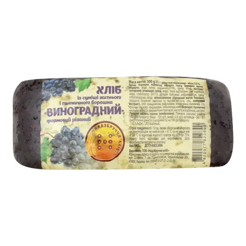 Хліб із суміші житнього і пшеничного борошна формовий нарізний Виноградний Надзбруччя хліб м/у 300г