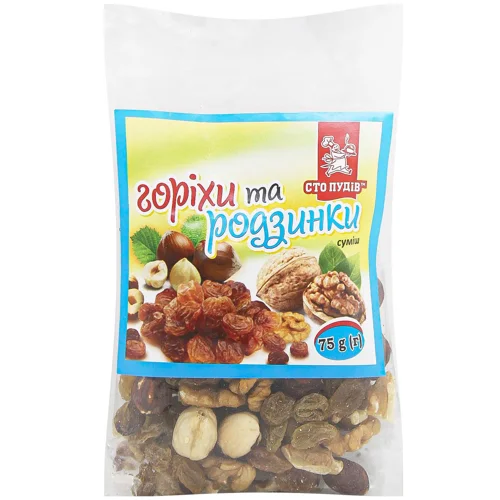 Суміш горіхова Сто Пудів з родзинками 75г