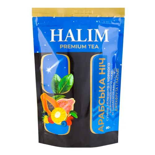 Суміш чаю зеленого та чорного цейлонського зі шматочками гуави, джекфрута і папайї Арабська ніч Halim д/п 80г