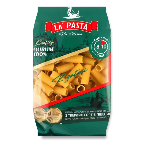 Вироби Макаронні Фігурні З Твердих Сортів Пшениці Рігатоні №599 La' Pasta Per Primi, 400 г