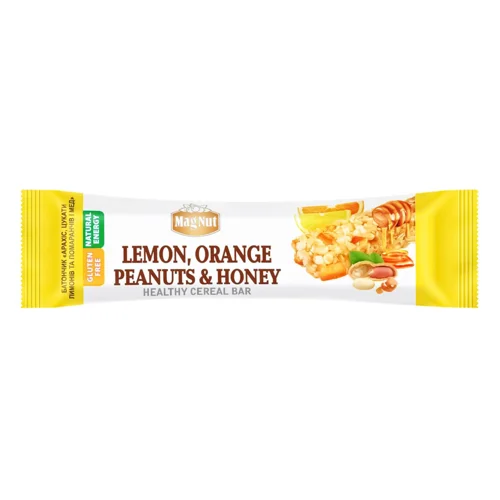 Батончик зерновий MagNut Цукати лимонів та апельсинів, арахіс і мед 35г