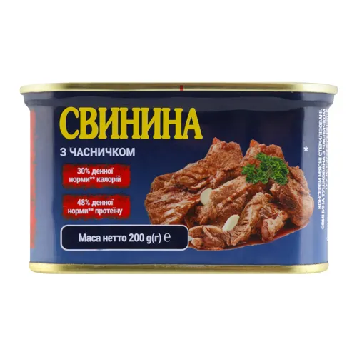 Свинина тушкована з часничком Power BANKa з залізній банці 200г