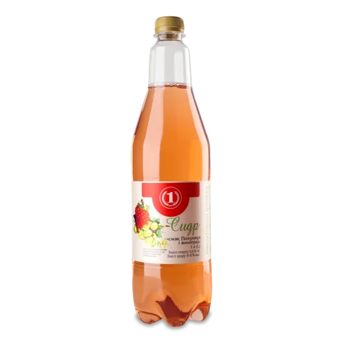 Сидр Рожевий Солодкий Газований Пастеризований Полуниця І Виноград ТМ '1', 1л, 5.4%