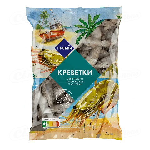 Креветки «Премія»® в панцирі глазуровані свіжоморожені 40/50, 1кг