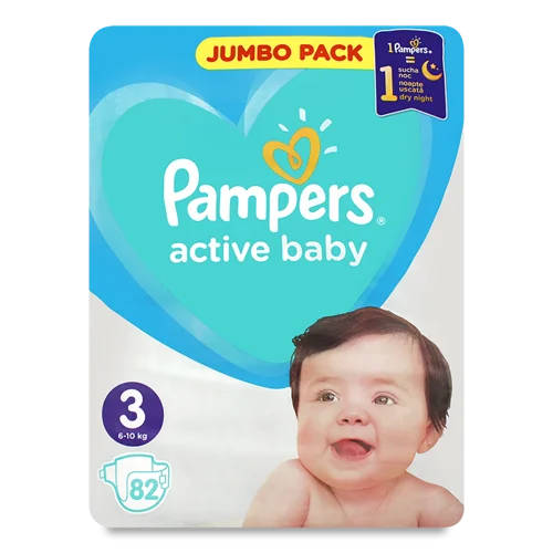 Підгузки Дитячі 6-10 кг 3 Active Baby Pampers 82 шт, в/ґ