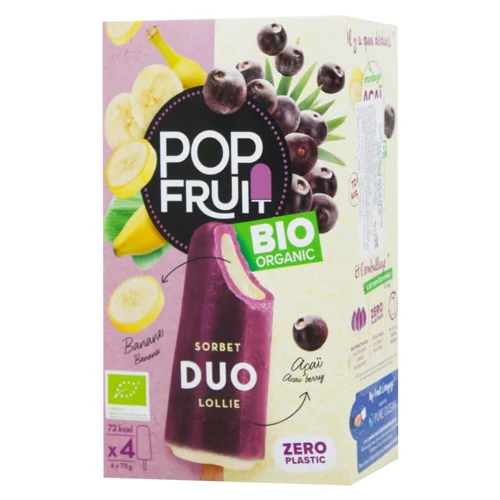 Сорбет Pop Fruit з ягодами асаї та бананом органічний 4х70г