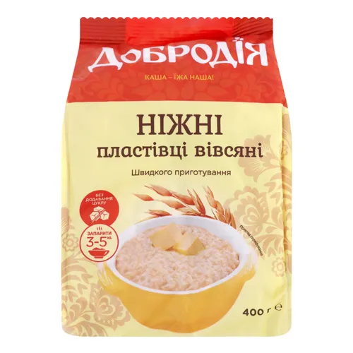 Пластівці вівсяні швидкого приготування Ніжні Добродія м/у 400г