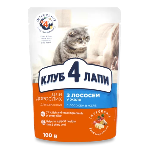 Корм Для Дорослих Котів З Лососем В Желє Клуб 4 Лапи, В/ґ, 100г