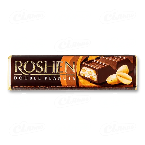 Батончик Roshen Double peanuts молочно-шоколадний з подрібненим арахісом та арахісовим кремом 39г