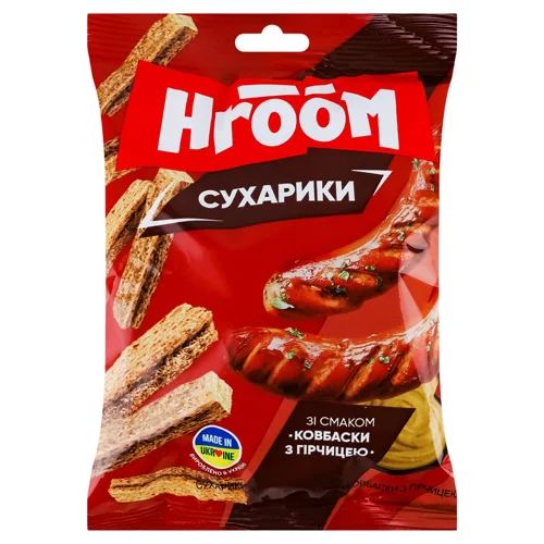 Сухарики Hroom! житні ковбаски з гірчицею 60г