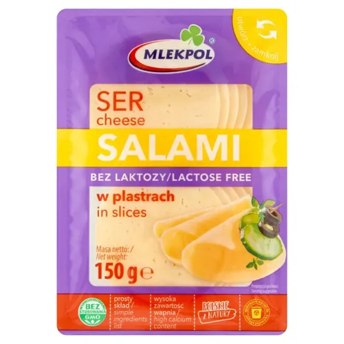 Сир Mlekpol Салямі без лактози порційний 45%, 150г