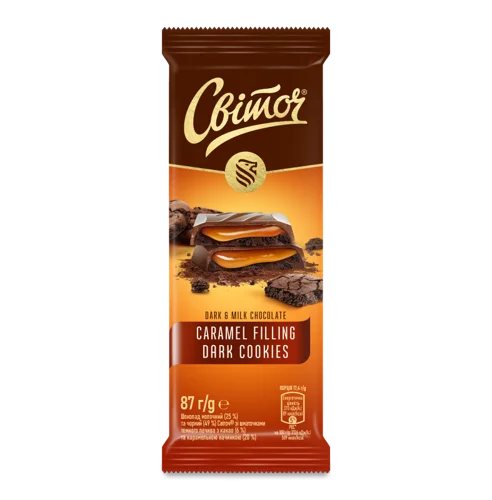 Шоколад Молочний І Чорний З Карамельною Начинкою В/ґ Печиво Світоч, 87г