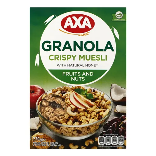 Мюслі хрусткі медові з фруктами та горіхами Axa к/у 270г