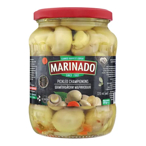 Шампіньйони мариновані цілі Маринадо с/б 620г